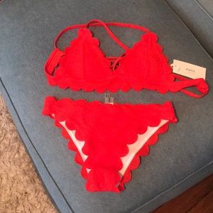 Red scalloped bikini